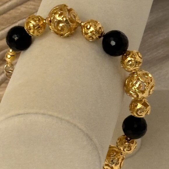 B Italy Bronzo Italia Gold Plated Black Crystal Bracelet - Picture 2 of 11